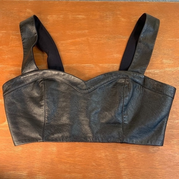 La Pina By David Helwani Black Leather Bralette Crop Top Size Medium (1343) - Picture 1 of 11
